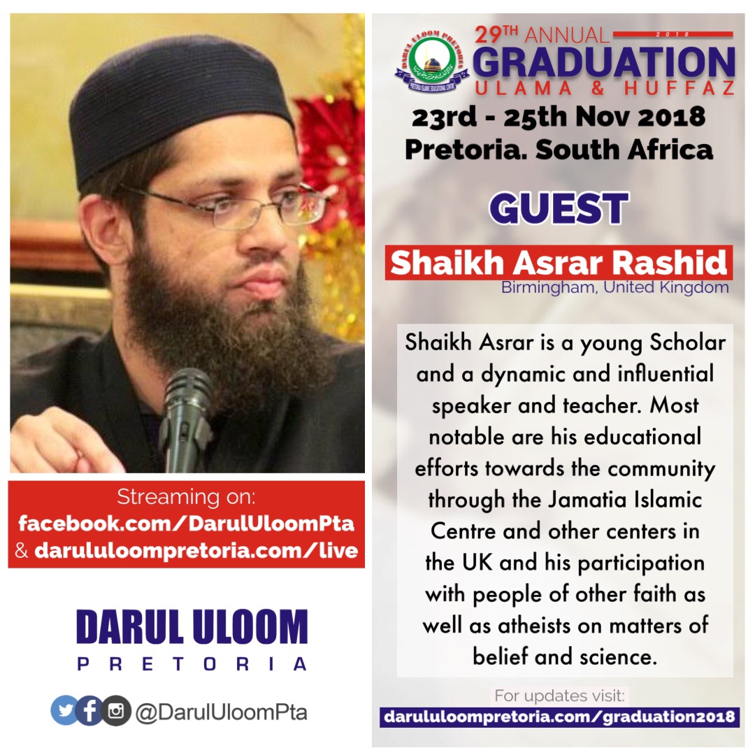 Shaikh Asrar Rashid at Darul Uloom Pretoria's 29th Annual Graduation