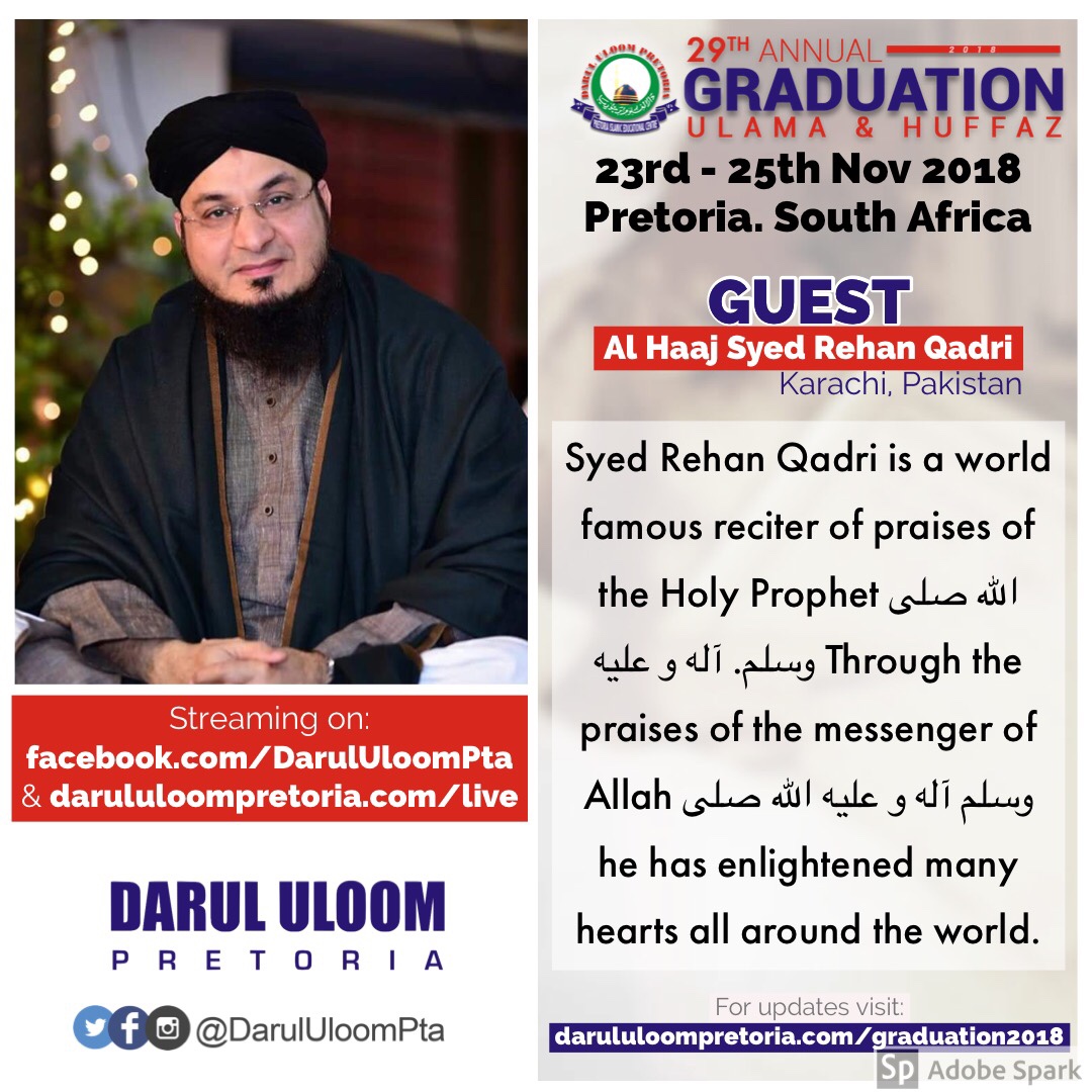 Syed Rehan Qadri at Darul Uloom Pretoria's 29th Annual Graduation